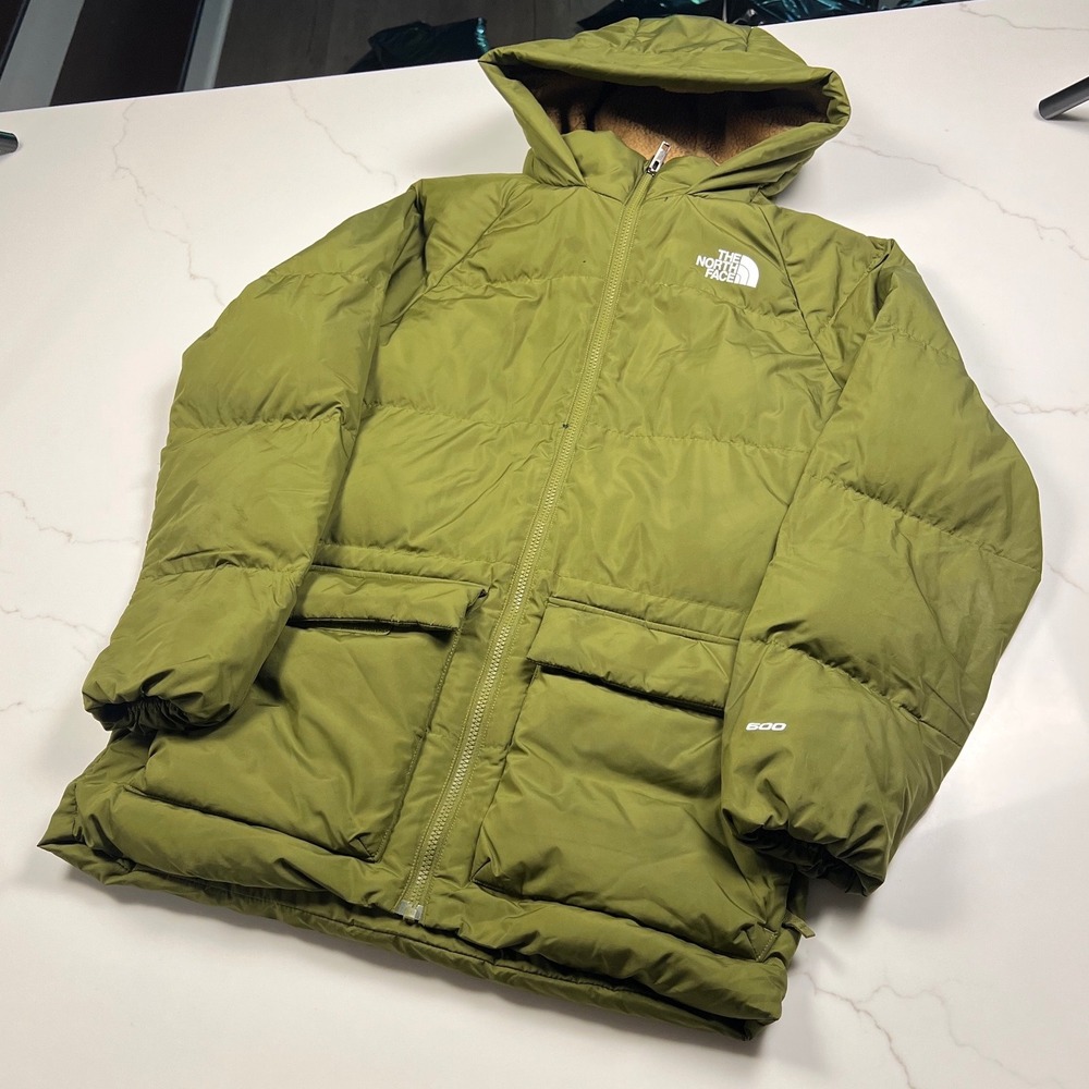 The North Face Puffer Jacket Youth XL 14/16 Olive Green 600 Down Parka Hooded